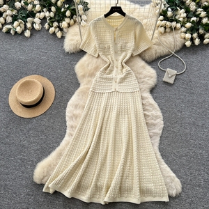 Abito Elegante Francese a Maniche Corte <span class=keywords><strong>per</strong></span> <span class=keywords><strong>Donna</strong></span>, Vestito Casual da <span class=keywords><strong>Ufficio</strong></span> a Vita Alta Linea A, Produttori di <span class=keywords><strong>Abbigliamento</strong></span> Femminile - Product Image 3