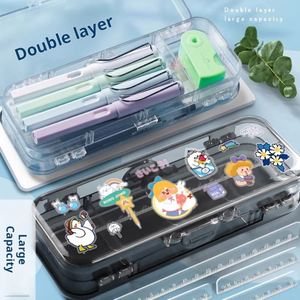Estuche de Lápices Transparente de Plástico Simple de Gran Capacidad con Doble Compartimento Impermeable para Estudiantes, Venta al por Mayor de Fábrica - Product Image 3