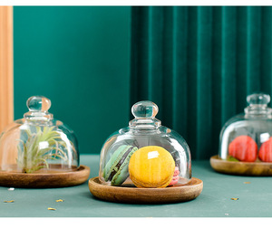 <span class=keywords><strong>Plateau</strong></span> de service en bois d'acacia avec petit dôme en verre transparent pour servir des desserts et des outils à gâteau au <span class=keywords><strong>fromage</strong></span> - Product Image 2