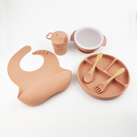 Bol en Silicone avec assiette d'aspiration, pour bébé, avec couvercle bavoir, cuillère en bois, fourchette, tasse, ensemble d'alimentation pour nouveau-né