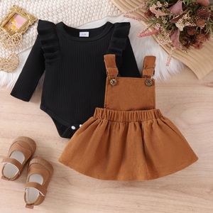 Conjunto de Dos Piezas para Bebés Niñas, Manga Larga, Color Sólido, Chaqueta Tipo Pullover, Falda con Tirantes, Cierre de Botones, Algodón, a la <span class=keywords><strong>Moda</strong></span> - Product Image 5