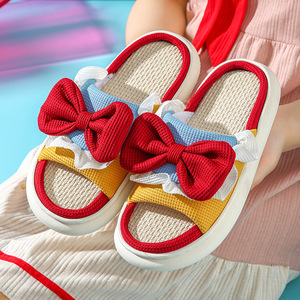 Pantofole di lino per le donne in fuga stile principessa silenziose antiscivolo simpatiche pantofole - Product Image 1