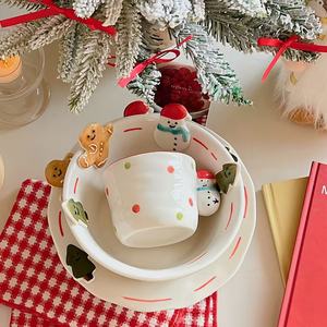 ジンジャーブレッドマン クリスマスツリー 雪だるま エンボス加工 フラットデザートボウル 新しいセラミック食器ボウル - Product Image 4
