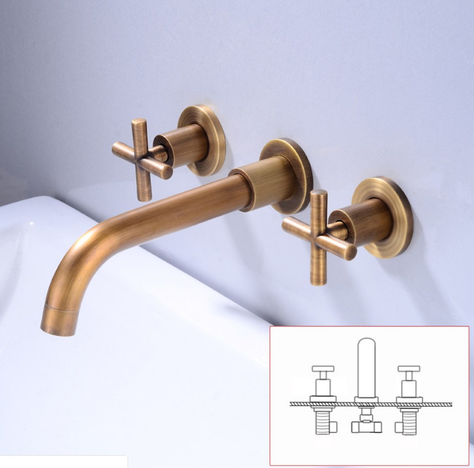 Luxury wall mounted brass double handle black Concealed  basin mixer faucet