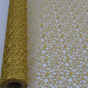 Tecido de malha de linha aleatória, elegante, dourado, para decoração de embalagem de flores