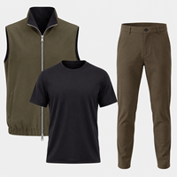 Ensemble de vêtements superposés pour homme de style européen, veste à double fermeture éclair, t-shirt en coton toucher soie, pantalon en twill, tenue décontractée minimaliste