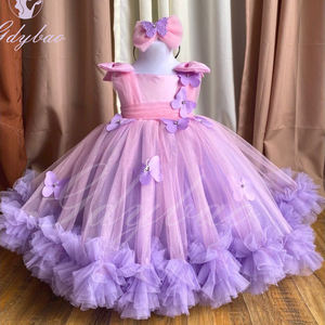 Vestido <span class=keywords><strong>de</strong></span> niña <span class=keywords><strong>de</strong></span> las flores plisado púrpura <span class=keywords><strong>para</strong></span> boda Applqique Puffy Princess Pageant Kids Baby Birthday First Communion Ball Gown - Product Image 1