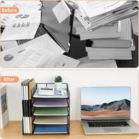 Organiseur de bureau personnalisable à 5 niveaux avec porte-documents, tiroir et porte-stylos, organiseur de bureau pour fournitures de bureau