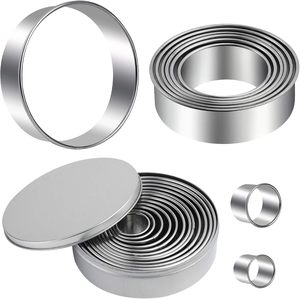 12-Piece Stainless Steel Round Metal Cake <b>Cookie</b> Dumpling <b>Cutting</b> Mold Tinplate Box Pizza Mold Baking Pastry Tools - Product Image 1