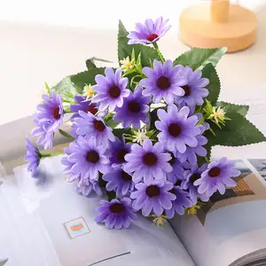High Quality 30cm Artificial Sunflower 5 Fork 15 Head Small Daisy Silk Bouquet Decorative Flowers for Home Party Decor