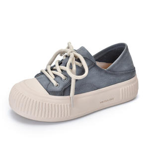 Zapatos de Plataforma con Cordones de Cuero Genuino Retro para Mujer 2024, Zapatos de Punta Redonda con Suela Gruesa, Casuales, Versátiles y de Moda - Product Image 3