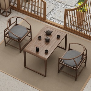 Chinese Style Balcony Tea Table And Chair Set Solid Wood Zen Inspired Small Apartment Outdoor Furniture <b>Cushioned</b> Seating - Product Image 2