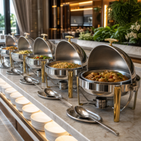 Ensemble de réchauds de luxe à couvercle roulant, chauffe-plats commerciaux en acier inoxydable pour buffet avec supports à combustible, équipement de restauration