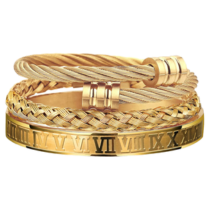 CJ Oferta Caliente: Set de Pulseras Modernas para Hombre de Acero Inoxidable y Acero de Titanio, con Diseño Vintage Romano Digital, Cilíndrico y de Cabeza Cuadrada, Tejido - Product Image 1