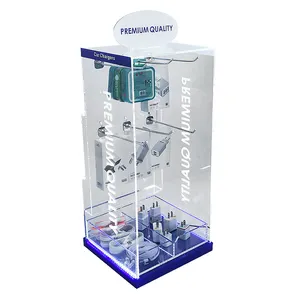 Phone Accessories Acrylic Stand With Light Showcase LED Display Rack Data Cable Usb Counter Display Stand