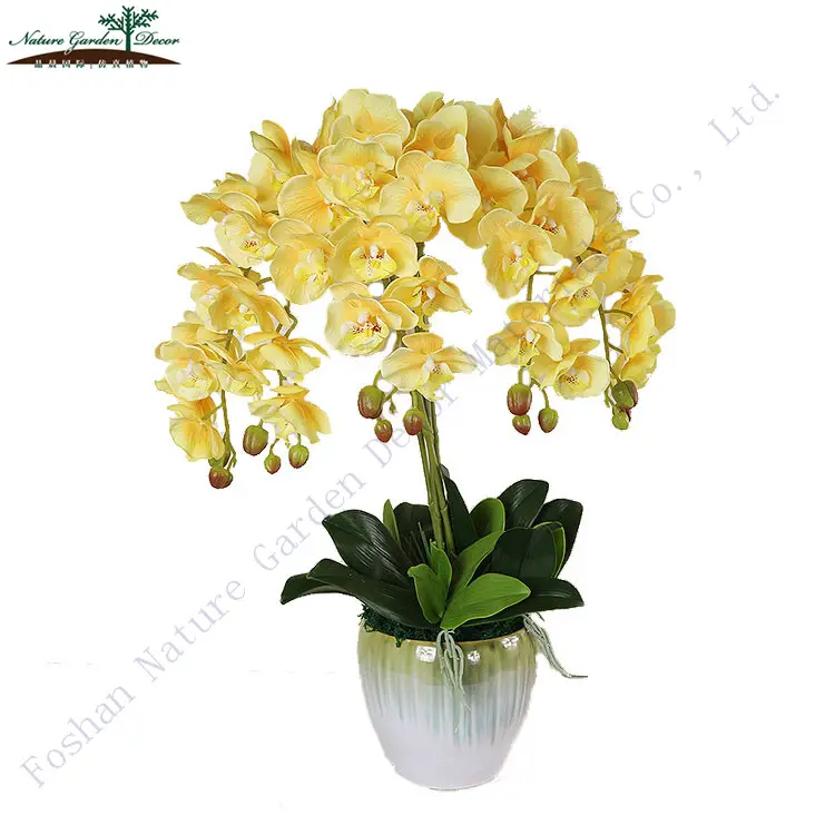 Nature Garden Ready to Ship 70CM Moth Orchid Flowers 3D Print Fabrics Yellow Faux Orchids