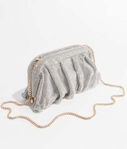 Bolso de Noche Europeo Americano de Moda para Mujer, con Incrustaciones de Diamantes, Diseño de Nubes Plisadas, Bandolera con Cierre de Pinza - Product Image 1