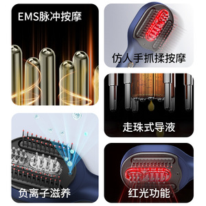 Electric Massage Comb Head Massager EMS Vibration Negative Ion Red Light Scalp Care PM131 Navy Blue - Product Image 1