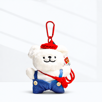 Porte-clés Kawaii en peluche douce, motif chien ours anime, animal en peluche mignon, breloque de sac, décoration pour sac à dos, avec salopette en jean, lunettes et béret