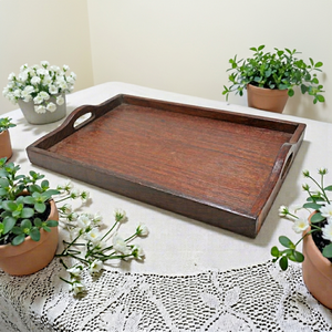 Grand plateau de service vintage en bois, artisanal et ancien - Product Image 1