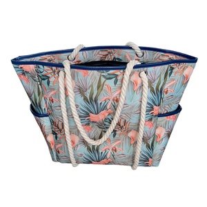 Fournisseur Nouveau style Sac à bandoulière tendance personnalisé Impression de flamants roses Shopping <span class=keywords><strong>Tole</strong></span> Sacs de plage Coton - Product Image 1