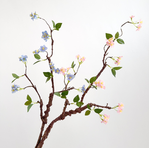 Branche artificielle de cerisier sauvage bleu clair, branche flexible à écorce rugueuse avec petites fleurs, décoration florale style ferme - Product Image 2