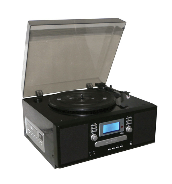 AM/FM Analog Tuning Digital Readout Cassette W/Built-in Stereo Speaker Retro Wooden Gramophone Turntable Dual CD Recorder Player