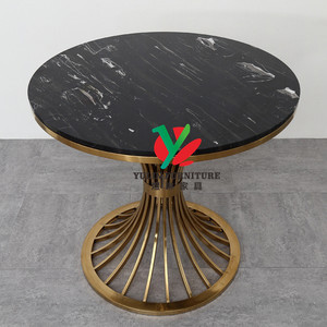 Restaurant Shining Gold <strong>Black</strong> <strong>Round</strong> Marble Dining Coffee <strong>Table</strong> - Product Image 2