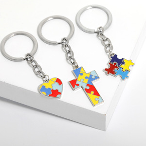 Gantungan kunci kesadaran autisme, potongan Puzzle perhiasan gantungan kunci autisme untuk hadiah ulang tahun Natal - Product Image 2