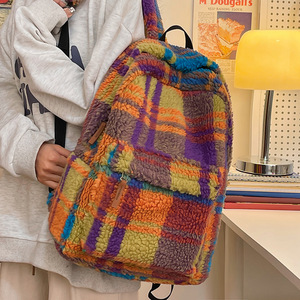 Hiver Laine Fourrure Lambsool Sherpa Plaid Casual Sports Backpack for <span class=keywords><strong>Teenager</strong></span> Backpack Student Plush Backpack School Bag - Product Image 2