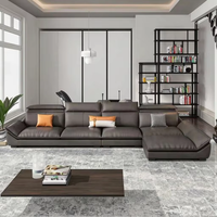 Muebles de sala de estar Juego de sofás de cuero Sofá de esquina seccional en forma de U con luz LED