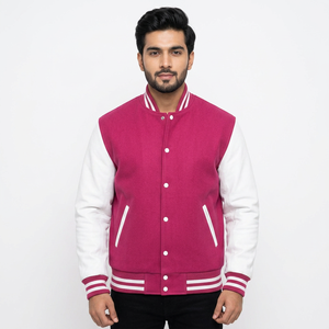 แจ็คเก็ตวาร์ซิตี้แบบ Letterman สำหรับผู้ชาย ปักลายเชนิลล์ขนสัตว์แท้ 100% แขนหนังแท้ ผลิตตามแบบ OEM - Product Image 1