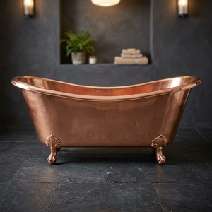 Baignoire autoportante en cuivre à pieds de chat, ovale martelée, style antique, pour salle de bain domestique - I H C - Product Image 2