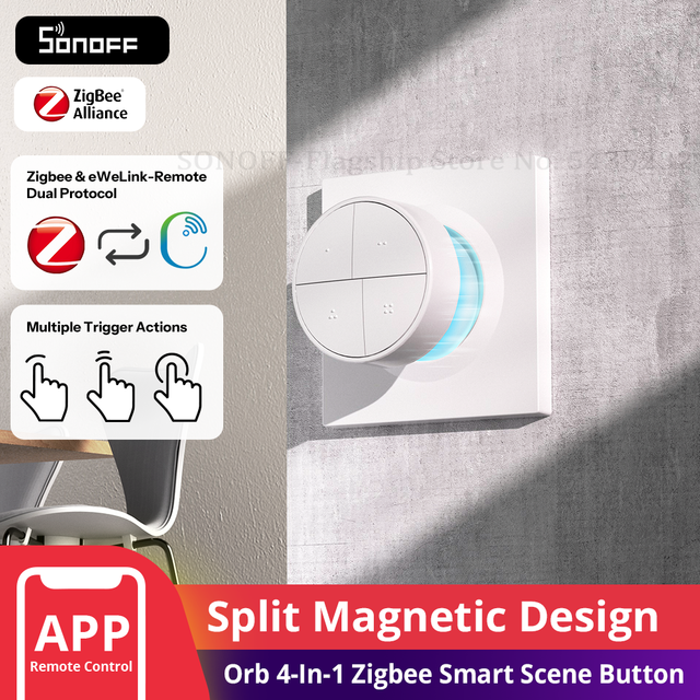 Orb 4-In-1 Fusion Series SNZB-01M Zigbee Smart Scene Button One-Touch Trigger EWeLink Dual App Control PC