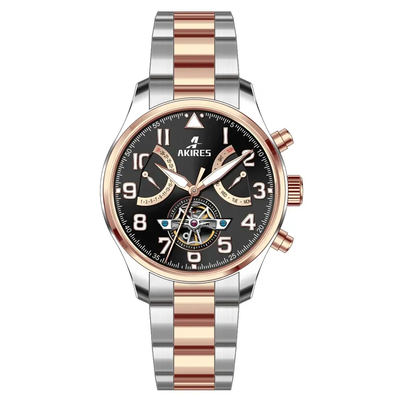 Automatic Mechanical Tourbillon Waterproof Wrist Watch Mens Luxury Dress Calendar Watches Business Functional Black Dial Watch