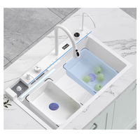 Évier de cuisine en acier inoxydable 304, cuve simple, grand format, à encastrer, multifonctionnel, moderne, intelligent, facile à nettoyer, blanc