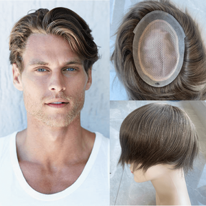Système capillaire pour hommes en dentelle double couche avec base en PU, 100% <span class=keywords><strong>cheveux</strong></span> humains, respirant, pour hommes, fabriqué en Australie - Product Image 1