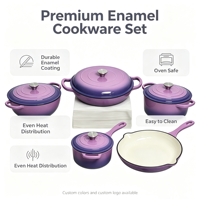Ensemble de 5 ustensiles de cuisine LFGB FDA, antiadhésifs, sains, avec logo personnalisé, ensemble de casseroles, compatible cuisinière et four, en fonte