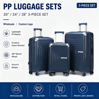 Ensemble de bagages rigides en PP, 3 pièces, 20, 24, 28 pouces, légers, résistants aux chocs, roues pivotantes à 360 degrés, valise de voyage