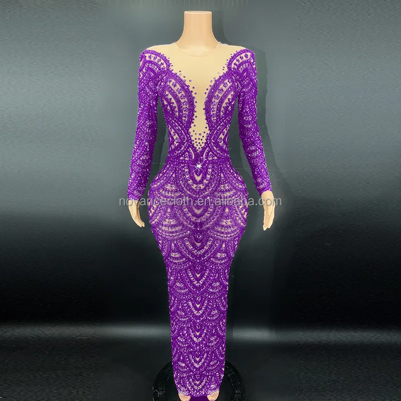 NOVANCE Y2639 new unique product ideas shiny diamonds purple color birthday gowns elegant party dresses women for dinner feast