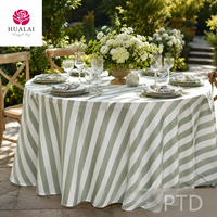 Nappe ronde en polyester et lin Hualai vert sauge à rayures blanches, résistante aux plis, idéale pour les mariages en extérieur et les fêtes dans le jardin