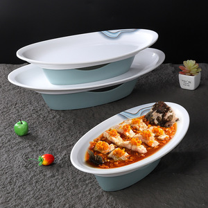 Plato ovalado de imitación de porcelana china estilo hotel, para pescado, con función de calentamiento y conservación del calor, para uso en restaurantes. - Product Image 2