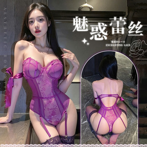 Lemon Story Conjunto de Body Transparente con Aros y Push-Up Morado para Mujer, Lencería Sexy Moldeadora con Control de Abdomen y Ligueros - Product Image 5