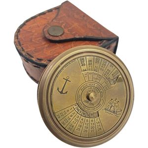 Boussole en laiton ALFA NAUTICAL, style vintage, 2 pouces, calendrier 100 ans, multifonction, portable, poche, randonnée, navigation, étui en cuir - Product Image 1