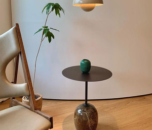 SH STONE Customized <strong>Round</strong> <strong>Black</strong> Carbon Steel Top Dark Emperador Brown Natural Marble Base Living Room <strong>Side</strong> <strong>Table</strong> - Product Image 3