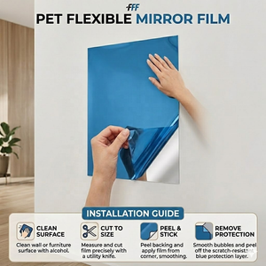 Autocollant <span class=keywords><strong>miroir</strong></span> en PET incassable, auto-adhésif, <span class=keywords><strong>feuille</strong></span> de <span class=keywords><strong>miroir</strong></span> <span class=keywords><strong>souple</strong></span> et flexible pour la décoration intérieure, film réfléchissant incassable pour le bricolage - Product Image 2