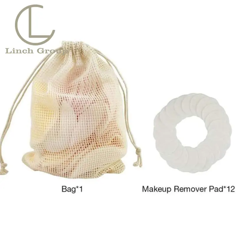 LC-MR026 قابلة لإعادة الاستخدام القطن جولات قابلة لإعادة الاستخدام ماكياج مزيل منصات 16 حزمة قابل للغسل حقيبة الغسيل الخيزران حامل لينة لجميع أنواع البشرة