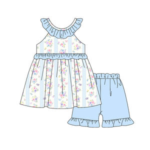 Preventa MOQ 5, Ropa Infantil de Verano con Estampado de Flores Pequeñas, Moda Infantil Nueva, Precio de Fábrica, Boutique - Product Image 3