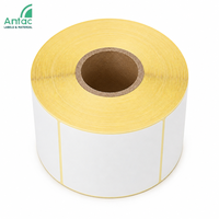 Étiquettes d'expédition thermiques directes vierges adhésives en rouleau de taille personnalisée 100*100mm, autocollants à doublure jaune pour rouleaux d'étiquettes en papier à code-barres