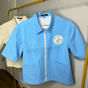 Custom Embroidery <b>Mens</b> Crop Top Boxy Fit Zip up Collar <b>Shirt</b> Oversized Sweat Zip up Work Short Sleeve Polo <b>Shirt</b> - Product Image 1